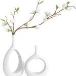 Beauenty Ceramic Vase Set Of 2, Modern Geometric Vase, Living Room, Dinning and Office (White)