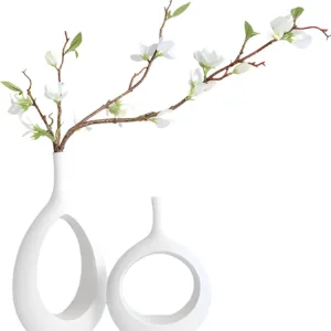 Beauenty Ceramic Vase Set Of 2, Modern Geometric Vase, Living Room, Dinning and Office (White)