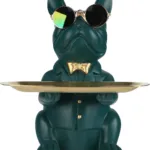 Suruim Resin Bulldog Desk Storage Statue Animal Sculpture Table Decoration Multifunction Office Home Decor Coin Piggy Bank Storage Tray (Green)